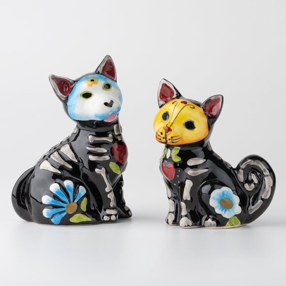 Cat & Dog Dia De Los Muertos Halloween Salt Pepper Shakers Blue Sky Clayworks - Picture 1 of 9